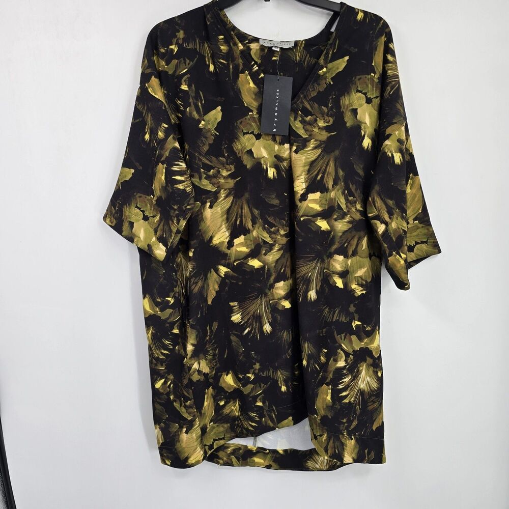 Bryn Walker Bingley Tunic Dress Black Yellow Floral Lagenlook Artsy Women XS New